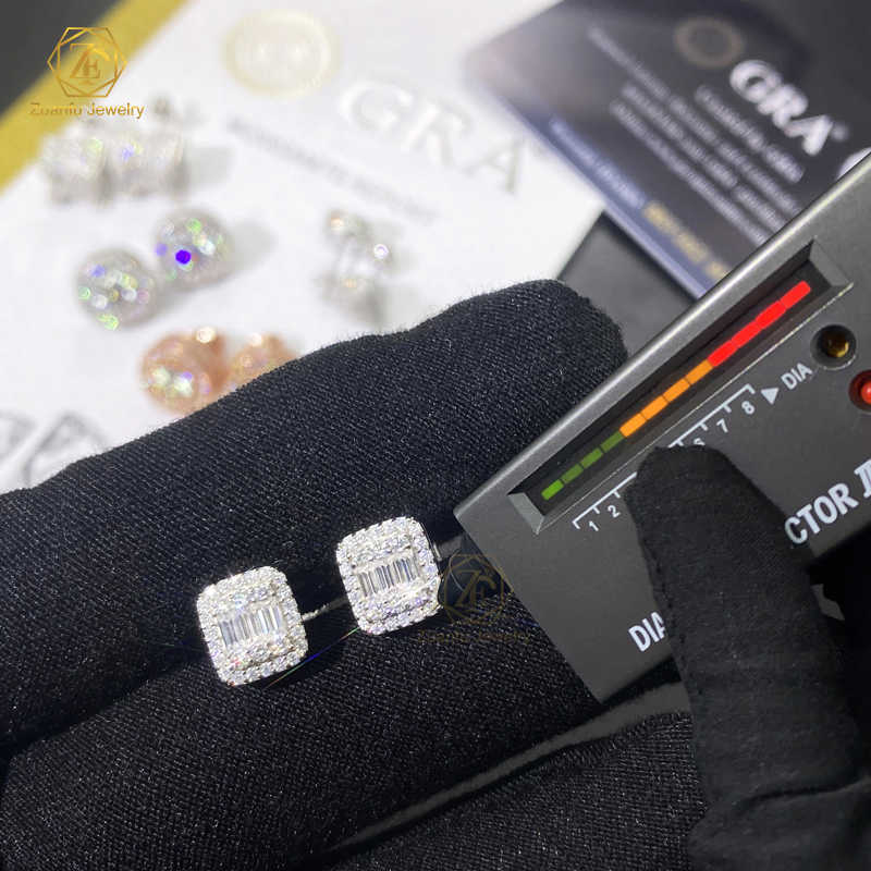 925 Silver Jewelry Mens Iced Out Earrings 14k White Gold Hiphop Screwback Cushion Cluster VVS Moissanite Stud Earrings