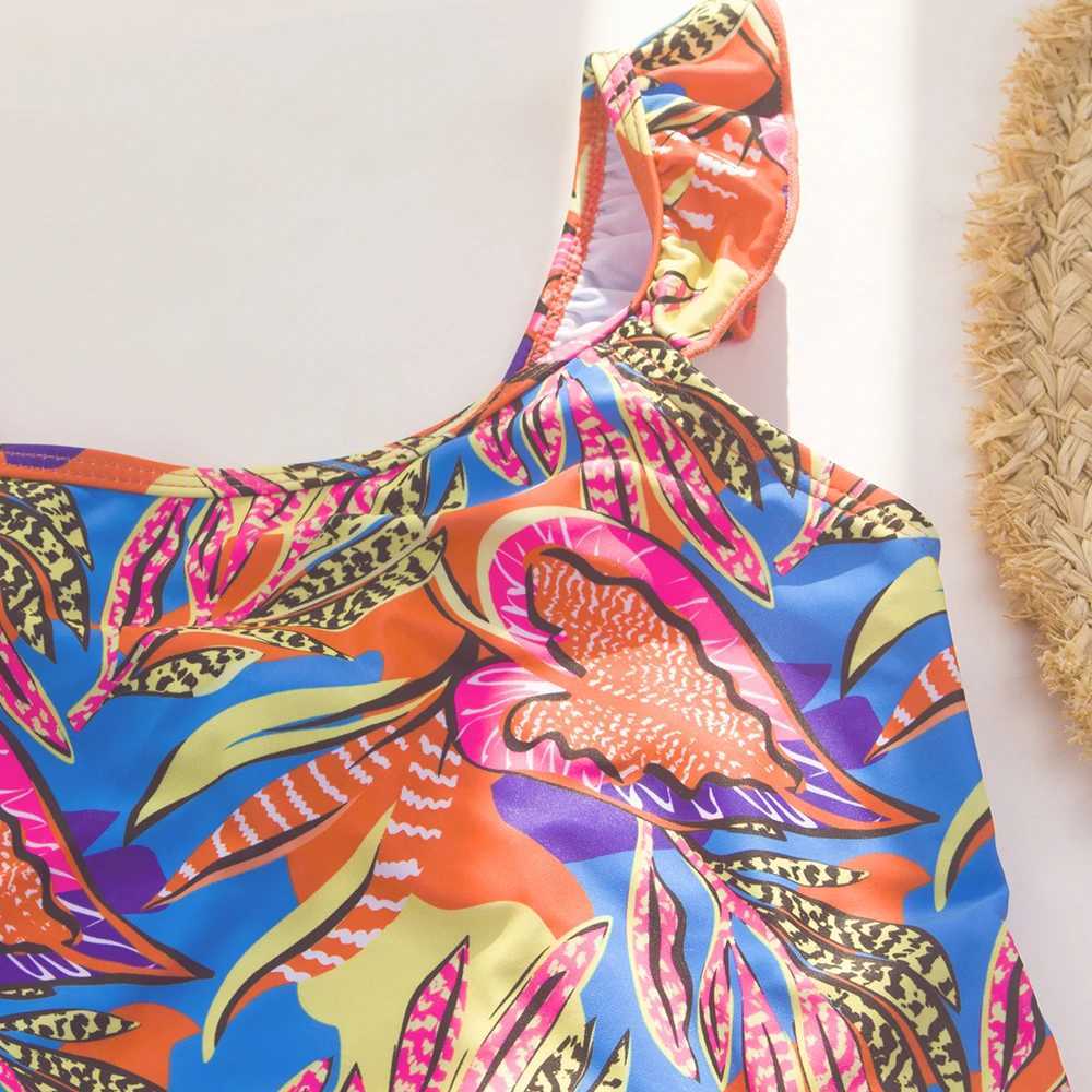 2024 Girls Ruffle Bikini Swimsuit Gradient Leopard Floral Animal Kids Swimwear Children Bikini Rainbo 435XJ250214