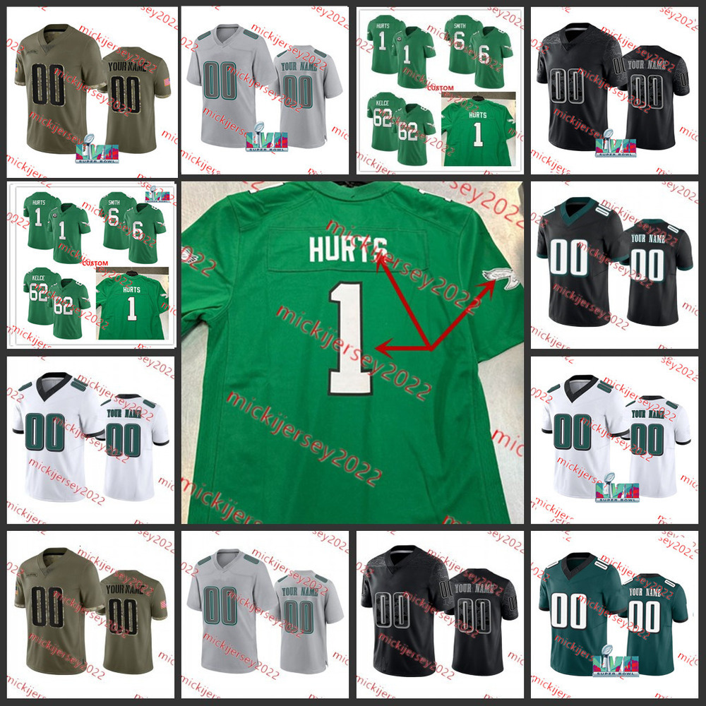 Mens Kenny Pickett 1 Jalen Hurts 26 Saquon Barkley Jersey Stitched #6 DeVonta Smith #11 A. J. Brown 62 Jason Kelce 20 Brian Dawkins Kelly Green Retro Jerseys S-3XL