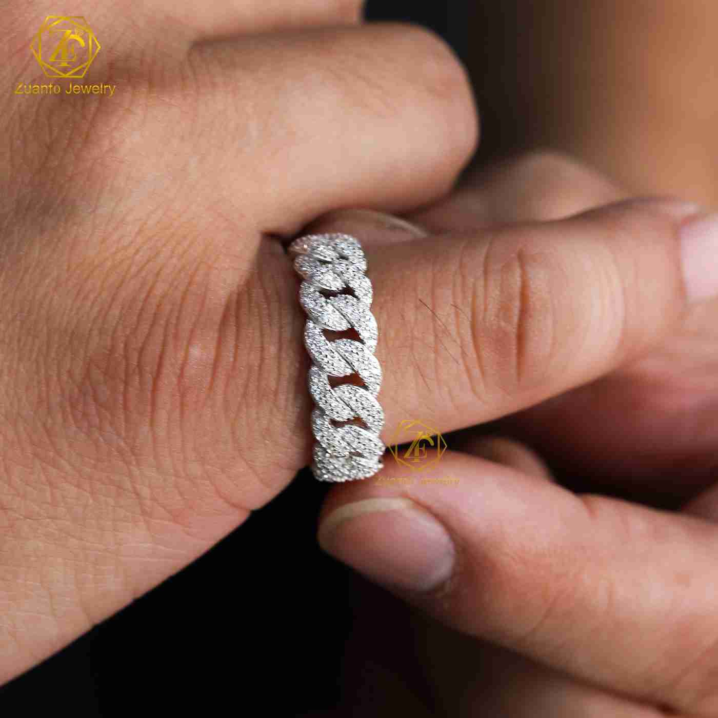 Bandwidth Miami Cuban Link Ring Round Brilliant Cut Lab Grown Diamond Cuban Ring Hip-hop Style Ring Hip-hop Jewellery Gift