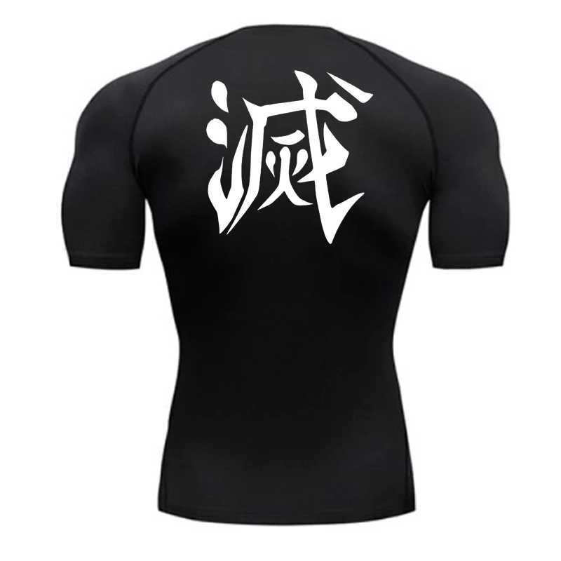Demon Slayer Print Compression Shirts for Men Gym Workout Fitness Undershirts Short Sleeve Quick Dry Athletic Tees T-Shirt Tops W250214