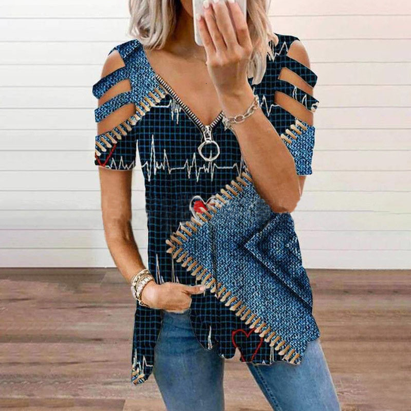 Designer Fashion Trend 2025 Summer New Women Hollow Printed Casual Fashion T-shirt