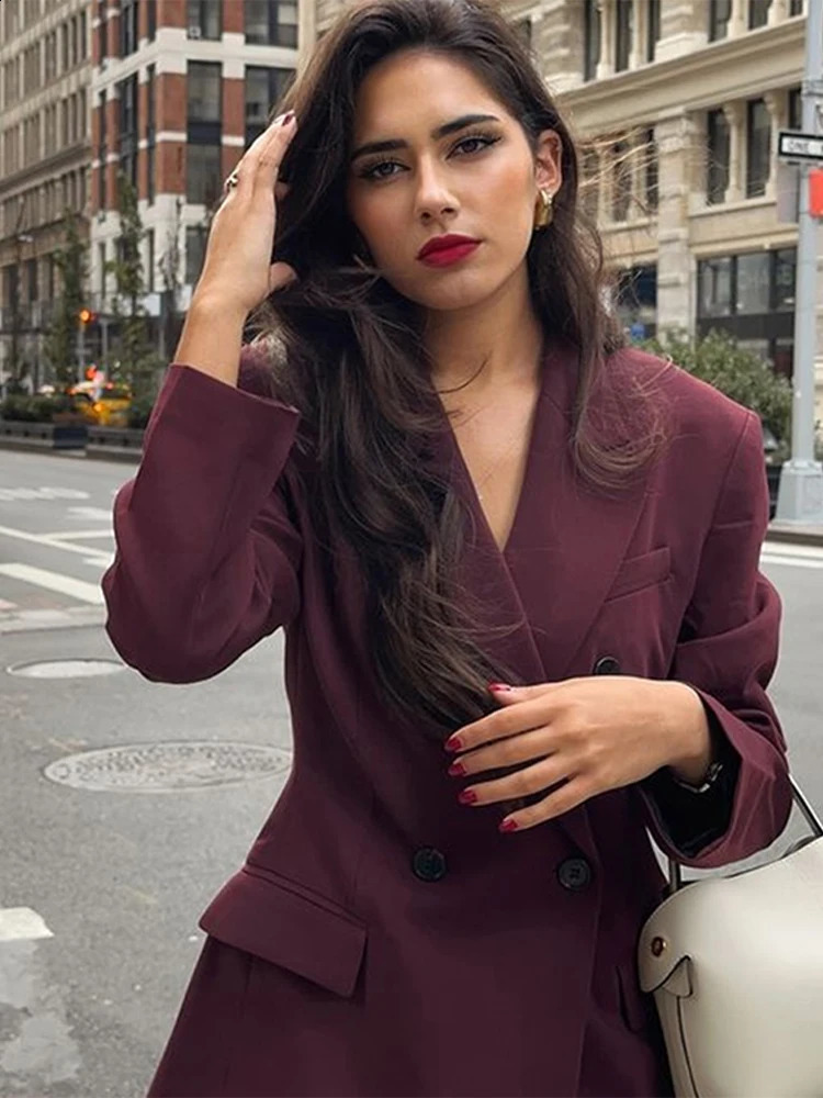 Fashion Lapel Jacket Long Pant Sets For Women Double Breasted Blazer Wide Leg Pant 2 Piece Outfits Office Lady Chic Suits 250210