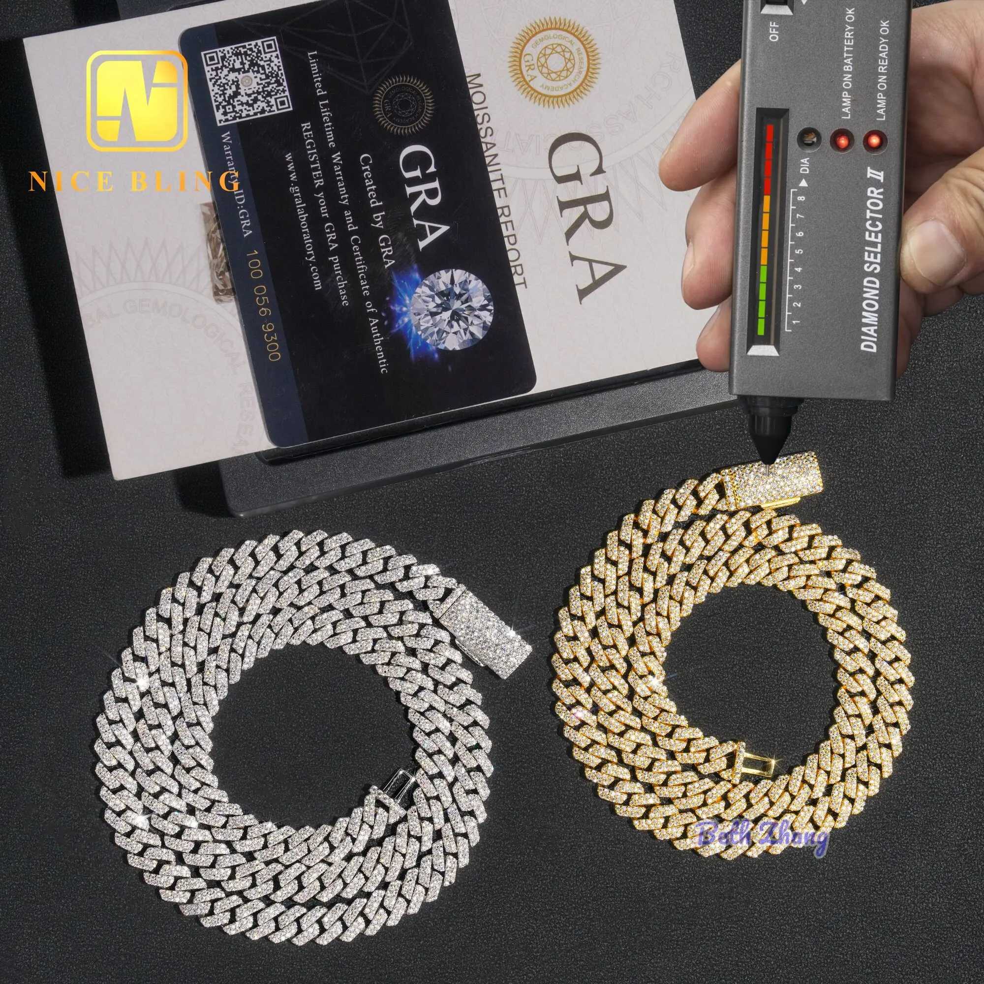 18k Gold Plated Fashion Hip Hop Moissanite Diamond Cuban Chains Necklace Men Women 8mm Sterling Silver Cuban Link Chain