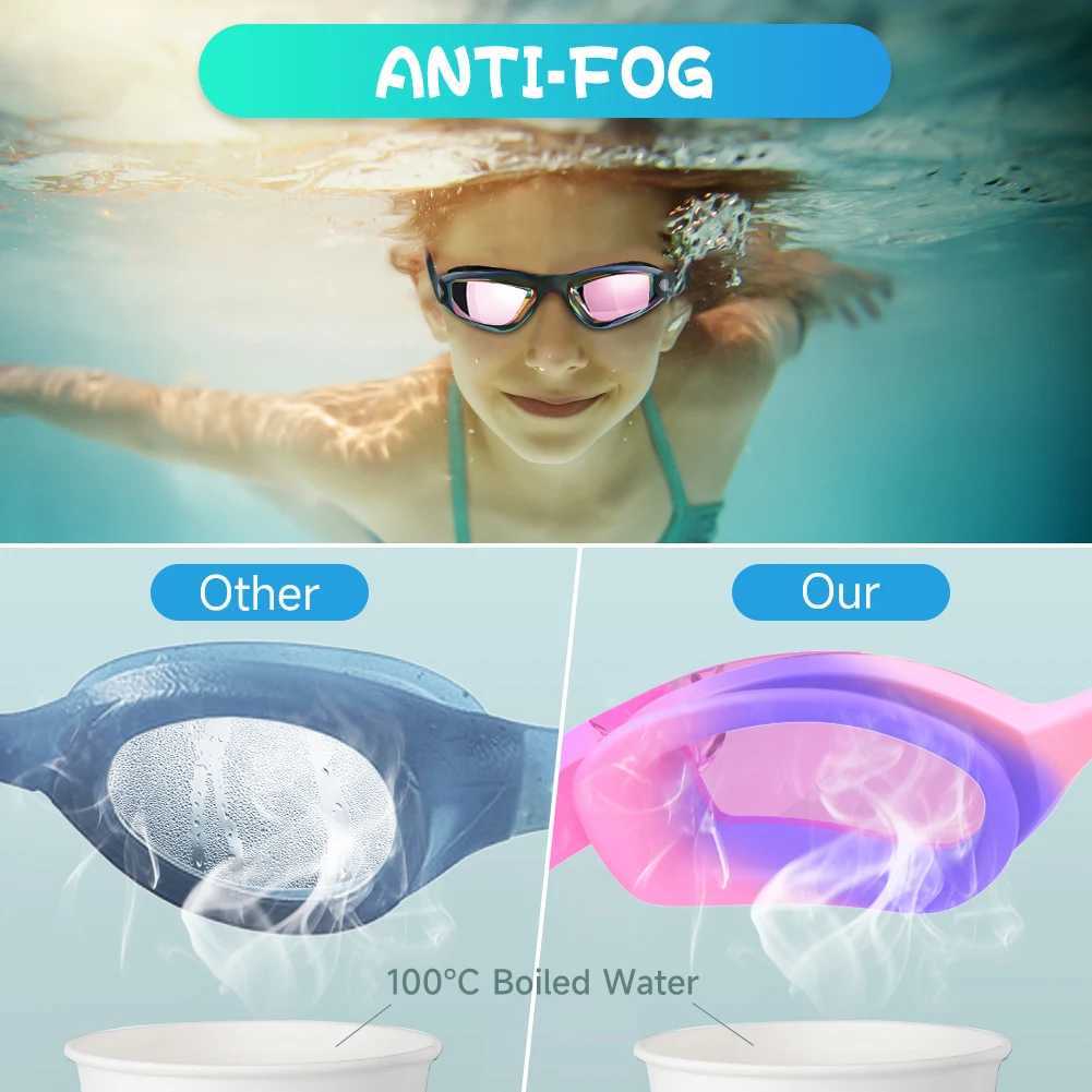 Kids Swimming Goggles Girls Boys Swimming Goggles Anti-Fog Goggles UV Protection No Leakage Gift Case For 3-14 Yea Z250215