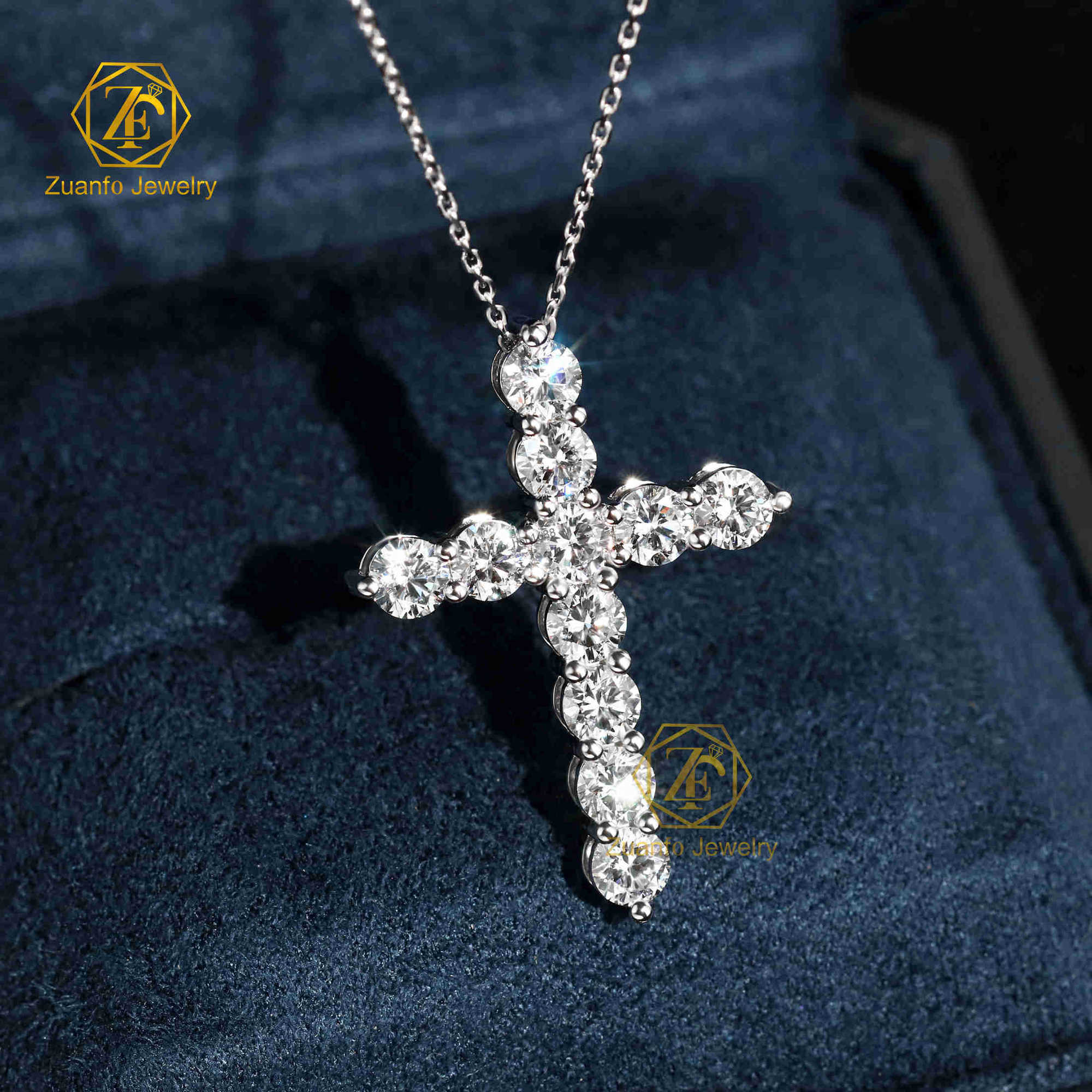 Real Diamond Jewelry Jesus Cross Pendant 4mm 5mm Lab Grown Diamond 14k White Gold Pendant Necklace
