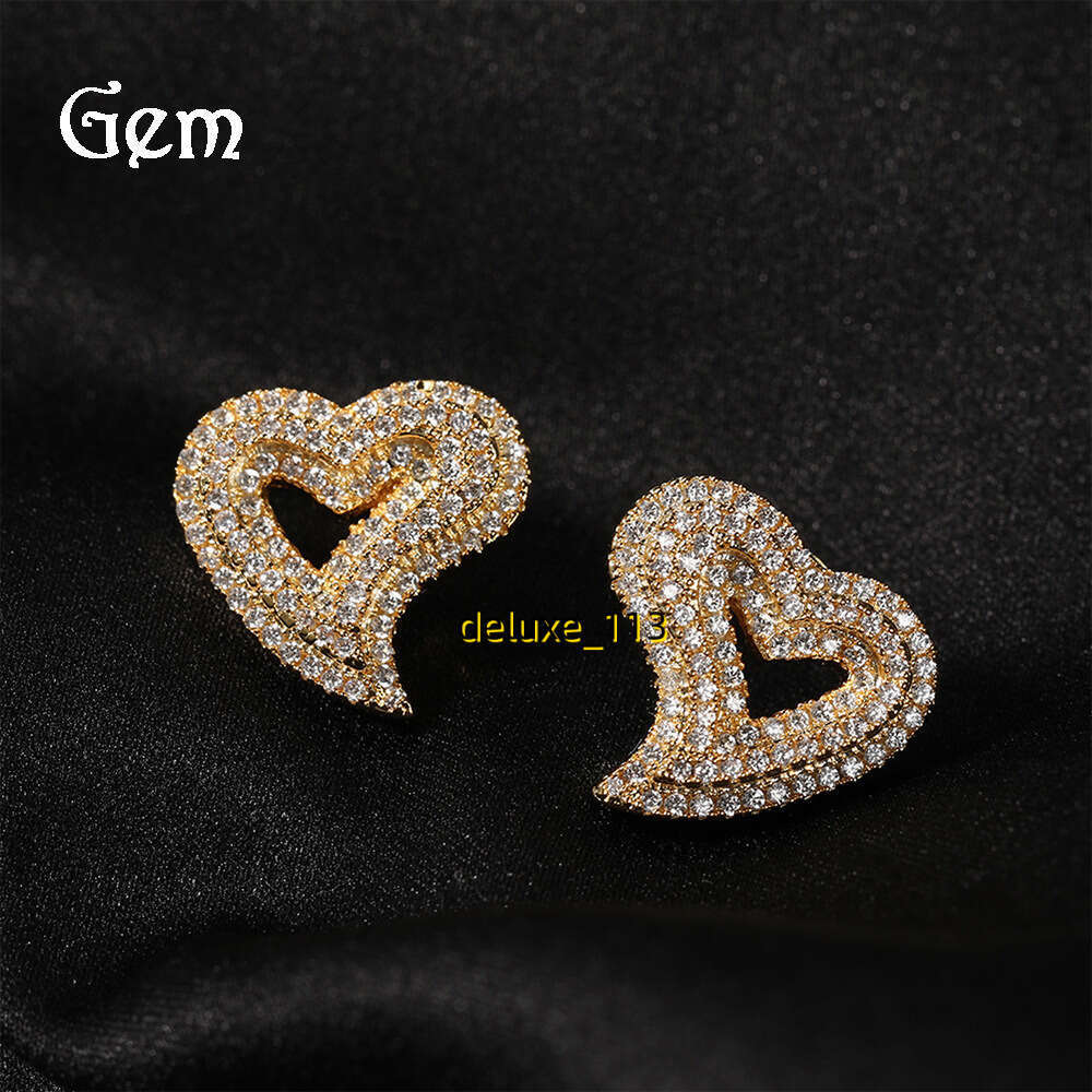 moissanite Hollow Heart Light Fashion Hip Hop Exaggerate Personality Instagram Earrings