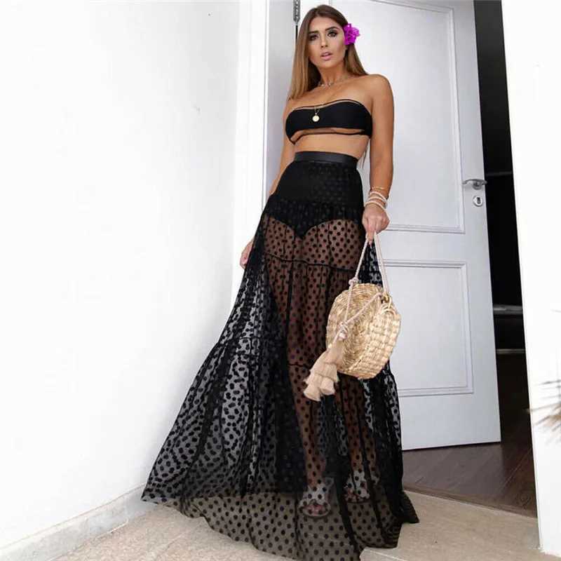 Womens summer bikini cover polka dot mesh transparent waist length skiing beach chiffon bag swimsuitW250214