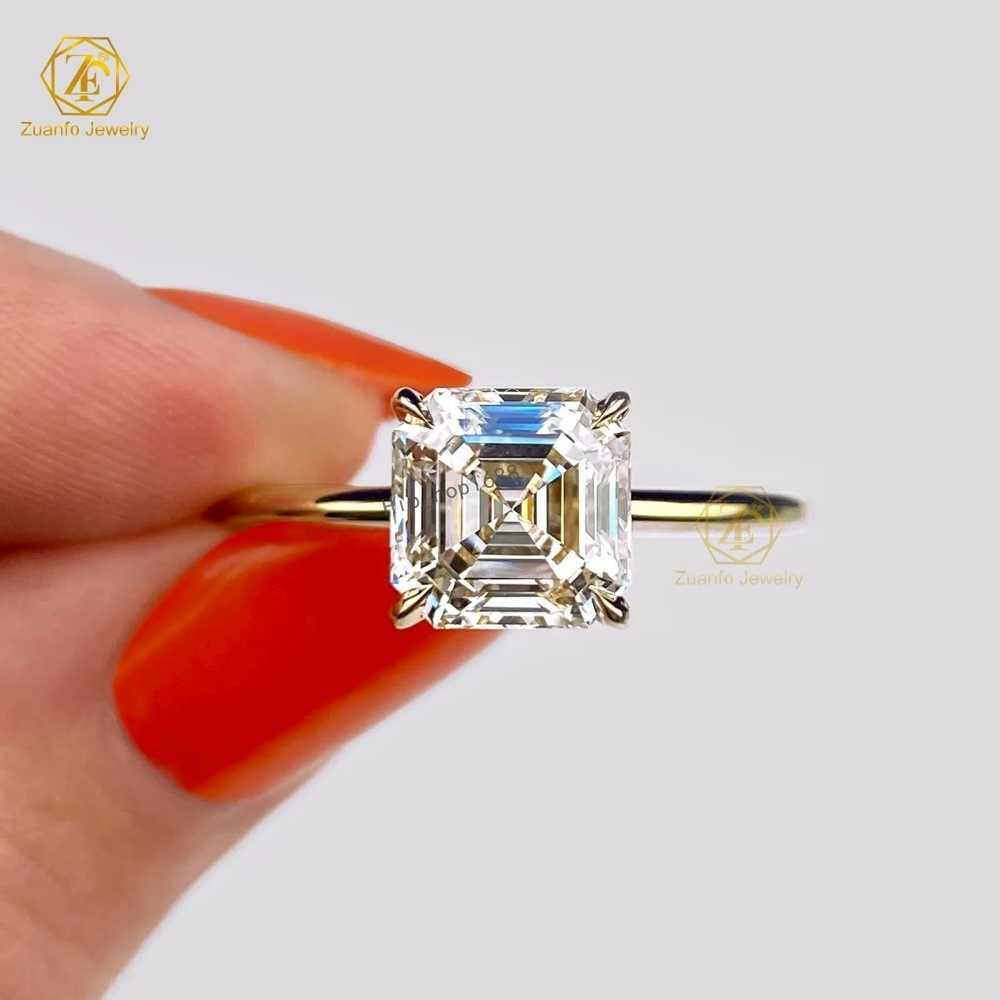 Real AU750 White Gold Lab Grown Diamond Engagement Ring Asscher Cut Lab Created Solitaire Diamond Rings Engagement Diamond Rings