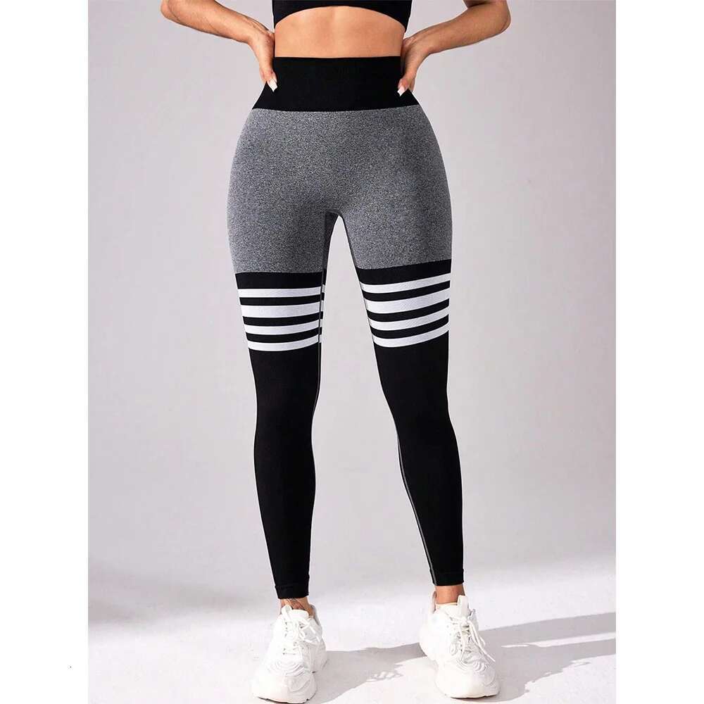 Women Seamless Stripe Yoga Leggings Sexy High Waist Tummy Control Scrunch Butt Lifting GYM Workout Pants Outdoors Sports Fiess