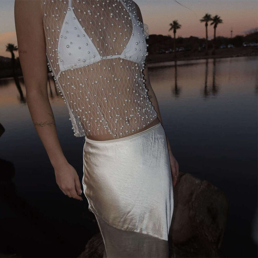 Spring/Summer Hot selg Women's Bubble Bead Mesh Transparent Sexy Sleeveless Tank Top 2025 New Casual Fashion Trendy Clothing