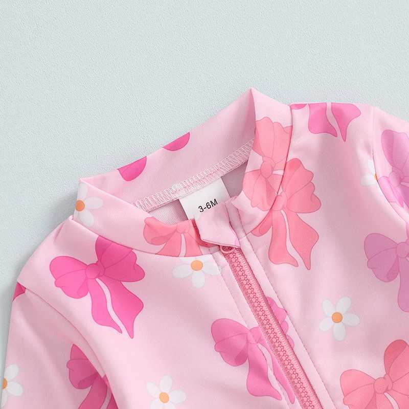 Toddler Girl Ruffle Swimsuit Long Sleeve Zipper Rash Guard Bathing Suit Cute Bow Pattern Swimwear RomperXJ250214