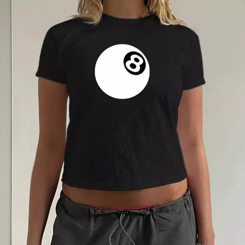 Designer's New Summer Billiard Size 8 Print Tight INS Internet Celebrity Open Umbilical Cord Hot Girls Multi-functional T-shirt