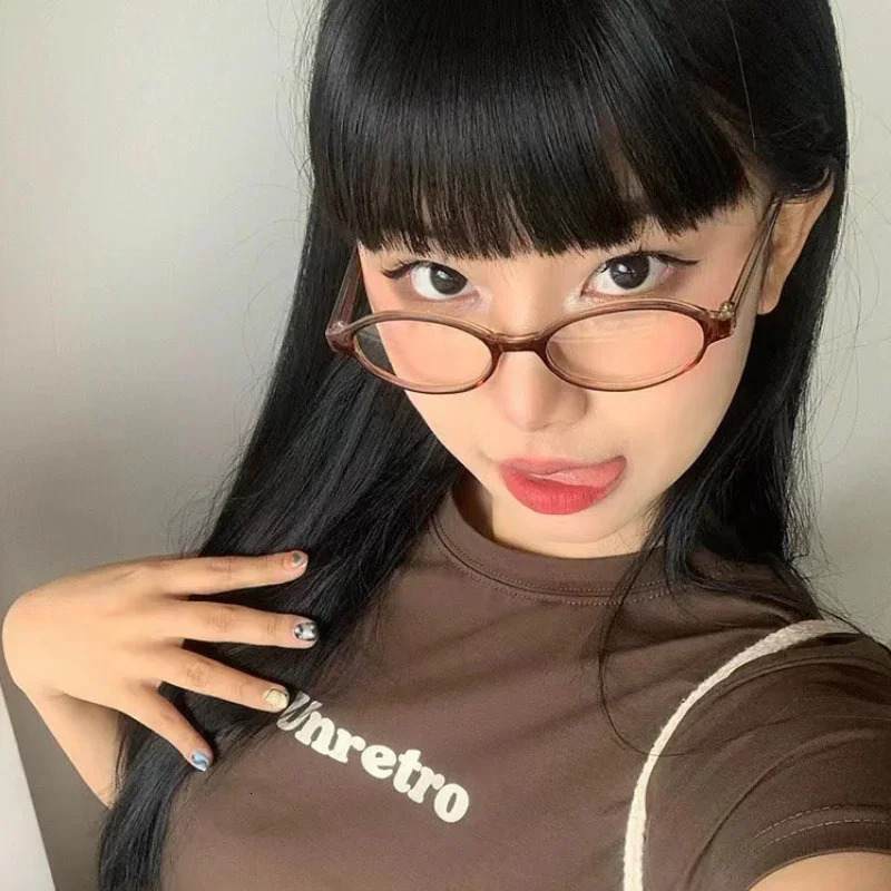 Y2K Women Retro Oval Square Glasses Red Green Frame Glass Eyewear Decorative Computer Antiblue Eyeglasses with Seaside Driving 250114