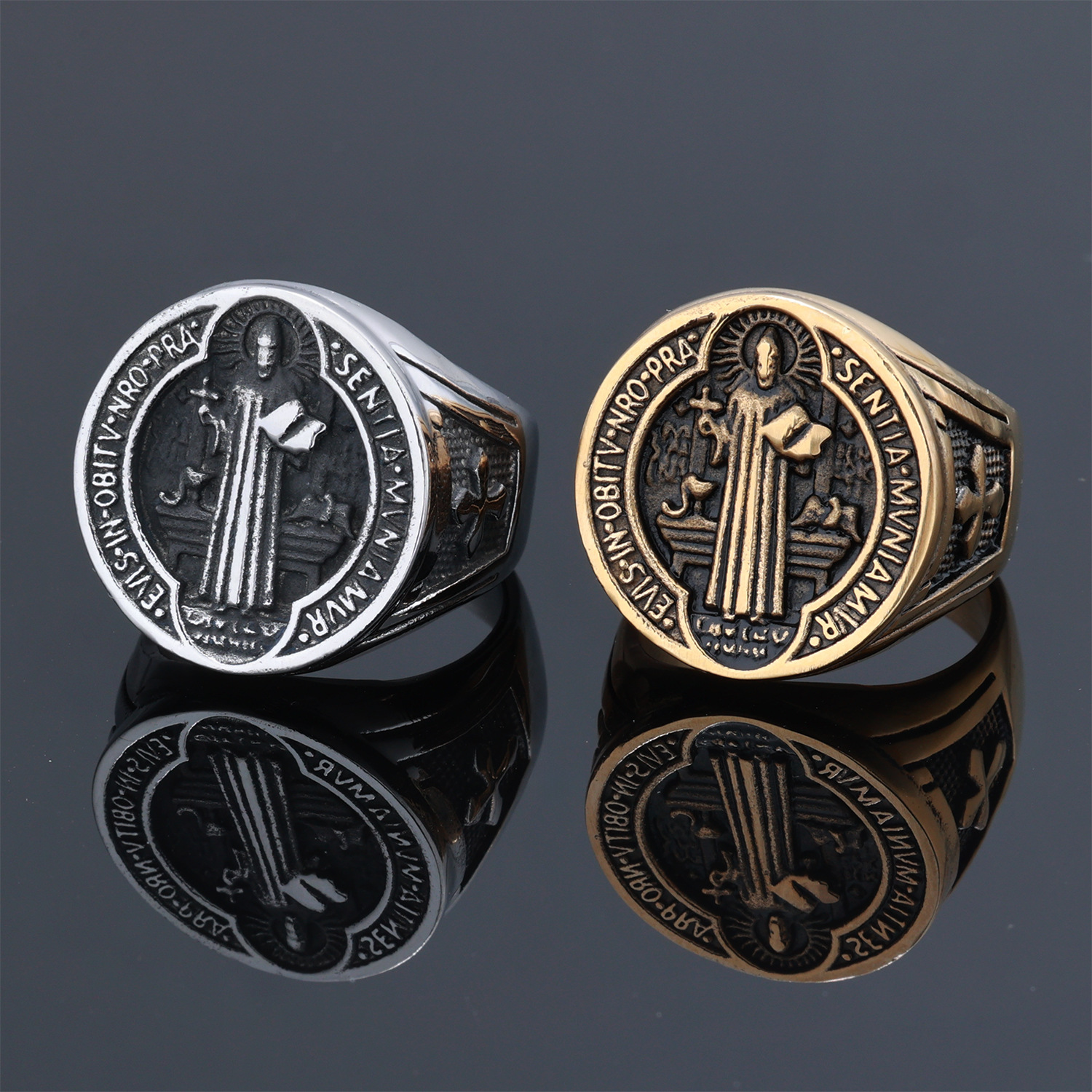 Hip Hop Vintage Figure Casting Ring 316L Stainless Steel 18k Gold Plated Jewelry For Men