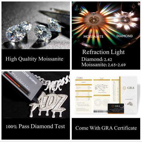 Hip Hop Fashion Jewelry Pendant VVS Moissanite Custom Letter Pendant 925 Silver Necklace With Letter Moissanite Diamond Pendant