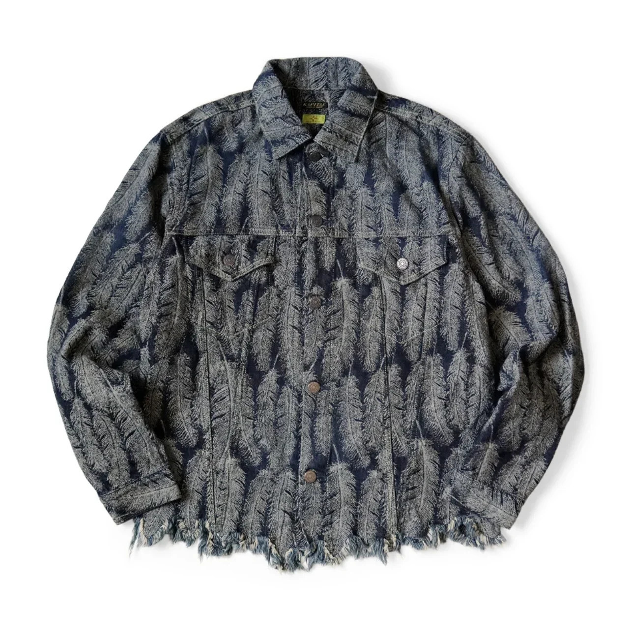 23AW KAPITAL Hirata Hiroshi Japanese Casual Denim Feather Tassels Damaged Long Sleeved Jacket Men Coats 250212