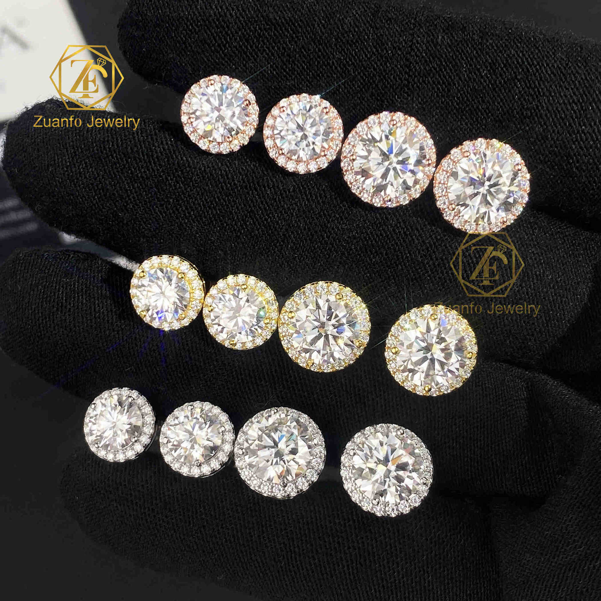 18k Gold Plated Trendy 925 Silver Moissanite Stud Earrings 1ct 2ct Lab Created Diamond Round Cut Women Earrings Wedding Gift
