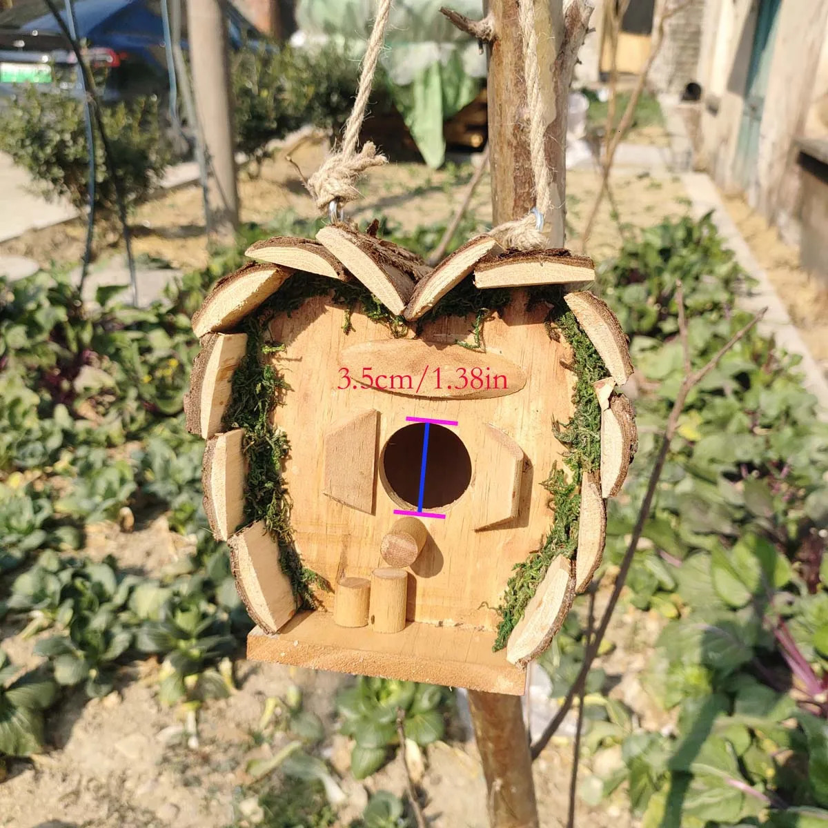 Wooden Birds Nest Outdoor Hanging Heart-Shaped Birds Nest House with Pole Small Birdcage House Budgie Bird House 1 Piece 250206