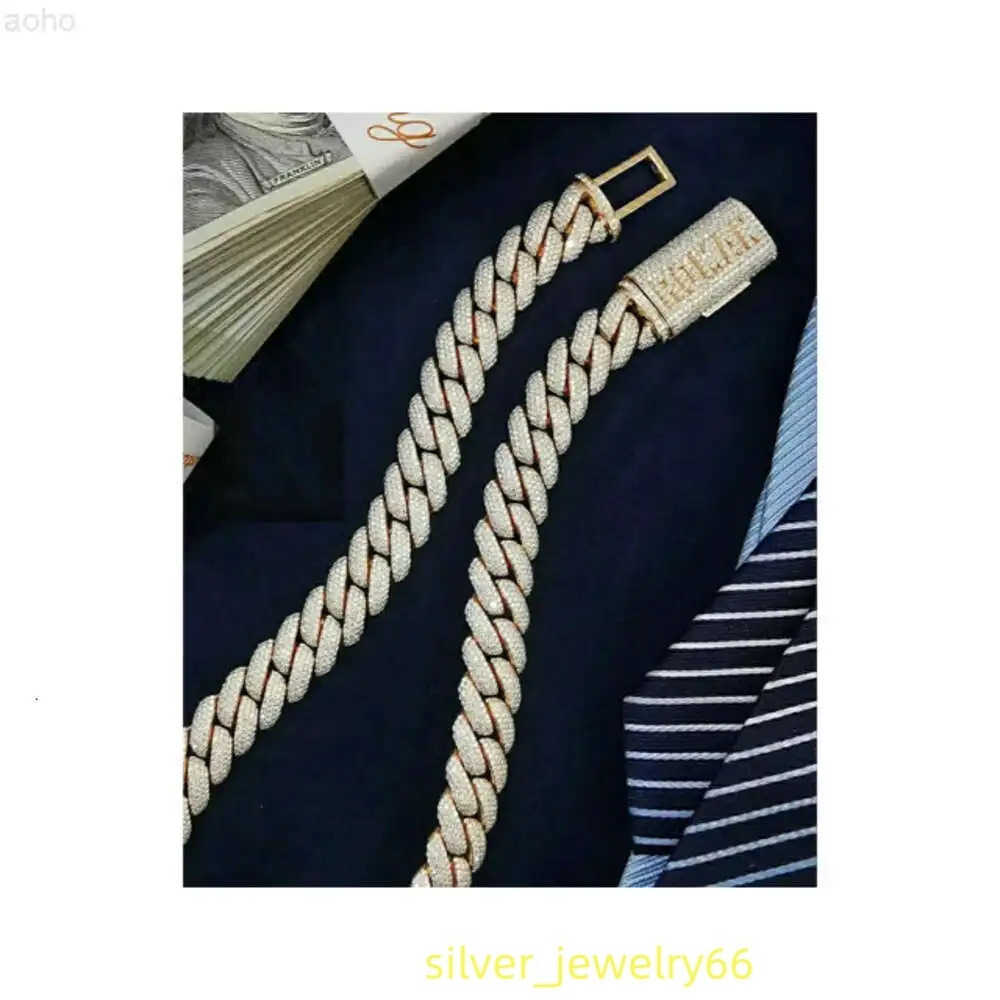 Custom Lock 16mm Miami Cuban Link Chain Vvs Moissanite Diamond Stubbed 925 Sterling Silver Rose Gold Plated 18-24