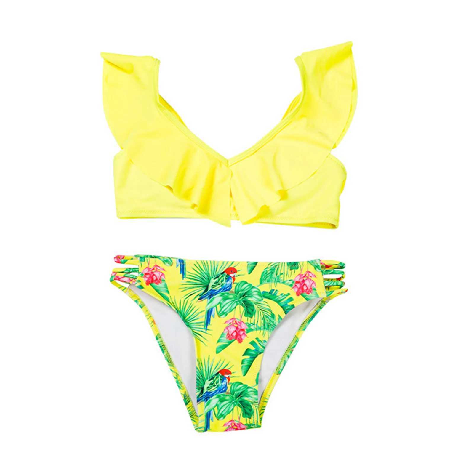 Swimming Wear Girls Toddler Summer Girls Floral Leaf Print Holiday Two Piece Swimwear Swimsuit Bikini Size 16 Swim SuitXJ250214