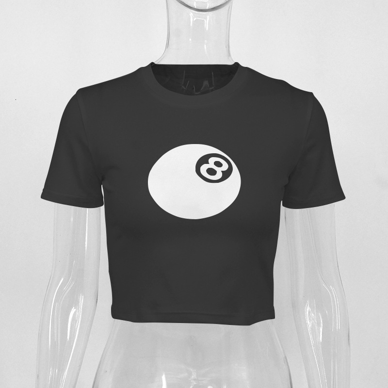 Designer's New Summer Billiard Size 8 Print Tight INS Internet Celebrity Open Umbilical Cord Hot Girls Multi-functional T-shirt