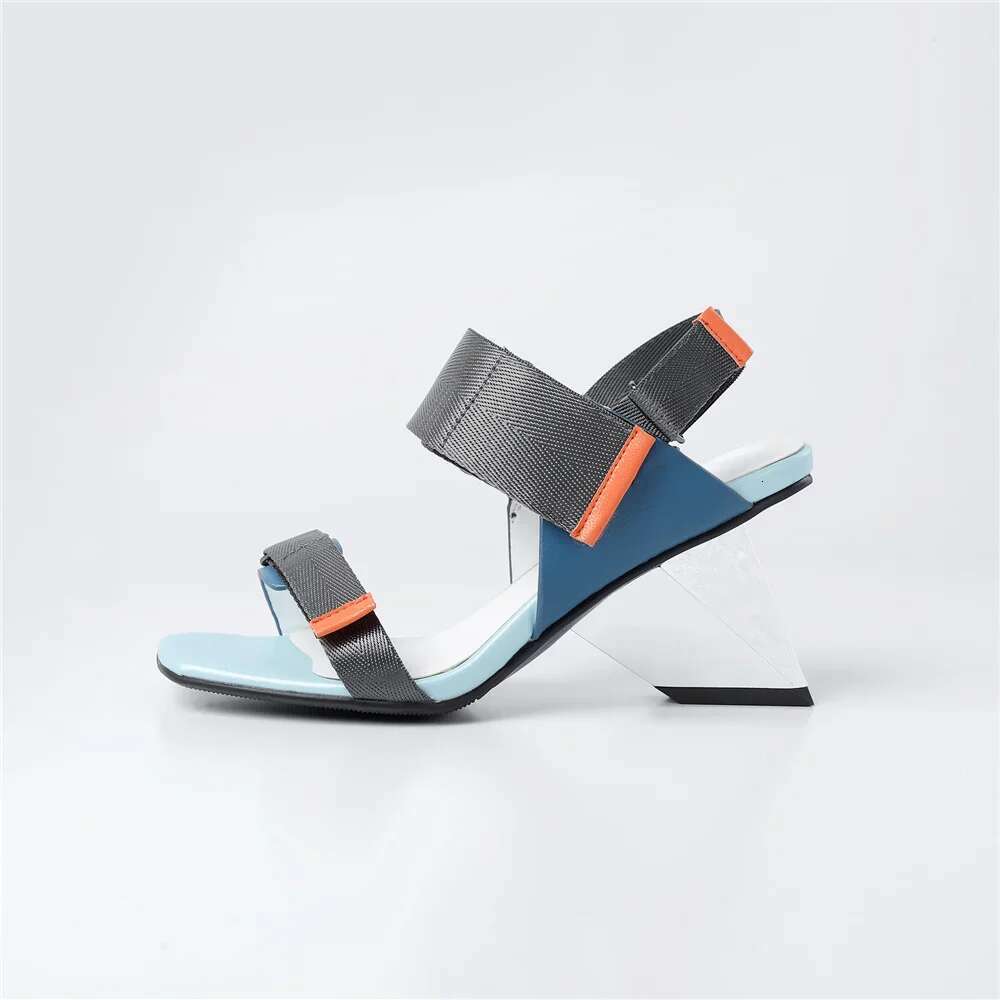 Square Toe 5Cm Med Strange Heels Mixed Colors Party Dating Classic Casual Shoes Cozy Women Sandals Lx199