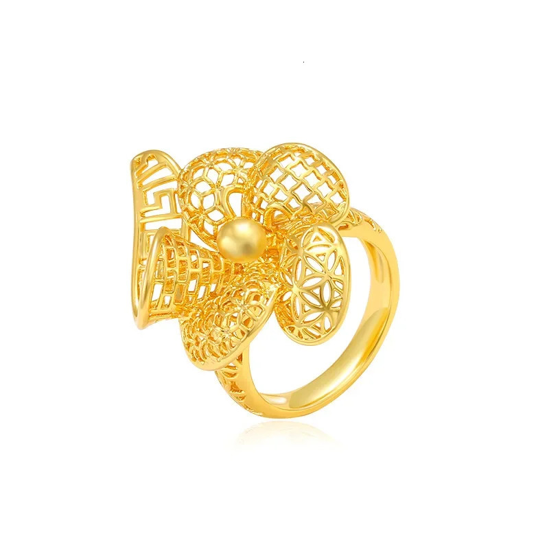 Fashion 24K Gold Exquisite Floral Gold Ring for Women Fashion Vintage Haute Couture Wedding Bride Wedding Ring 250214
