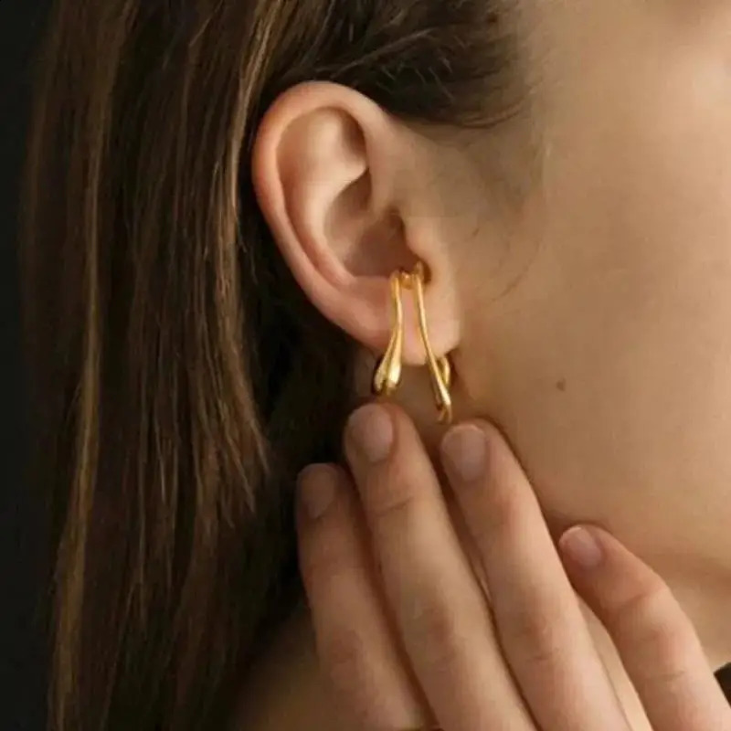 Vintage Double Layer Ear Cuff Clip for Women No Pierced Geometric Lines Earrings Wrap Earcuff Clips Trendy Party Jewelry 250213