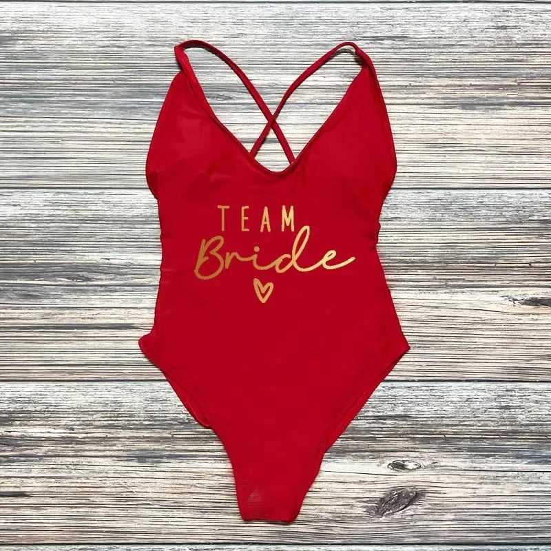 Sexy Padded Swimwear Woman Team Bride One-Piece Swimsuit Squad Women Swimwear Bachelorette Party Bathing Suit Summer BeachwearW250214