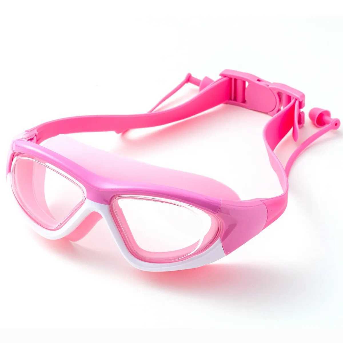 Childrens High-definition Waterproof And Anti Fog Swimming Large Frame Glasses Convenient Goggles Silicone Connected Earplugs Z250215-1