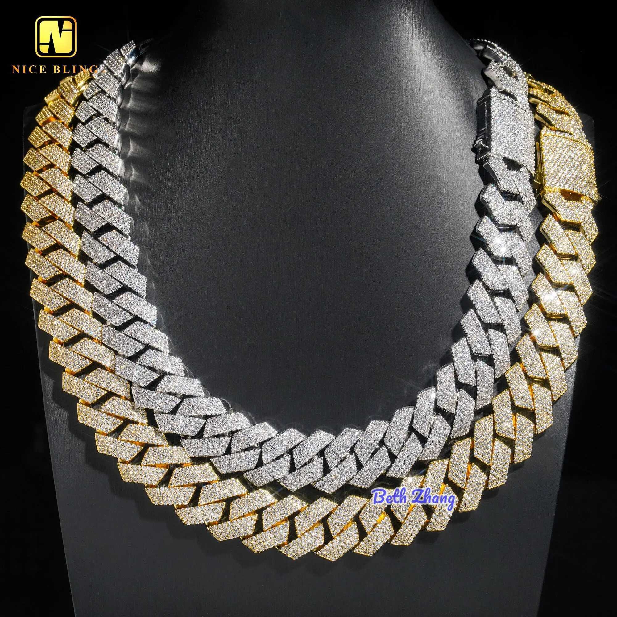 18k Gold Plated Brass Chains Hip Hop Men Necklace 20mm Thick Cuban Link Iced Out Brass Jewelry Prong Setting Cuban