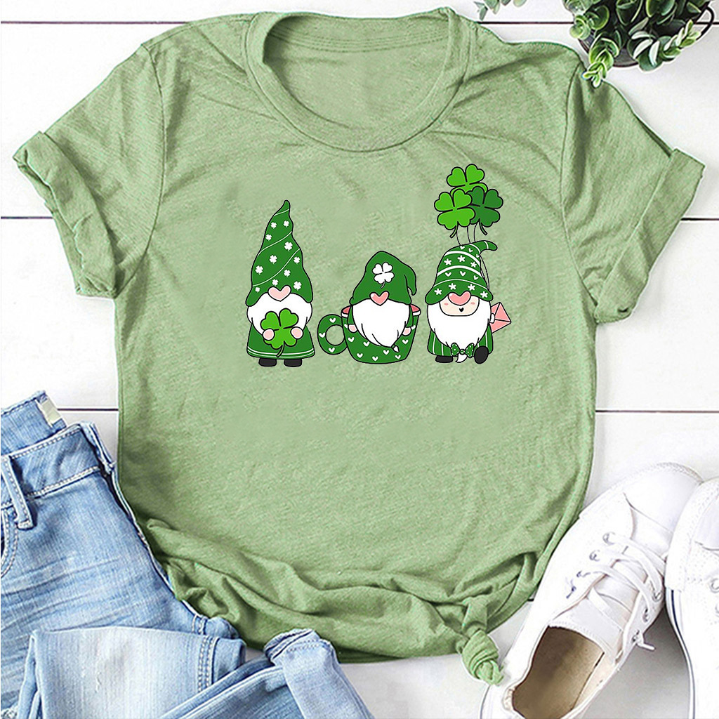 Designer Fashion Trend St. Patrick's Day Print Irish Green T-shirt Short Sleeved European Size 2025