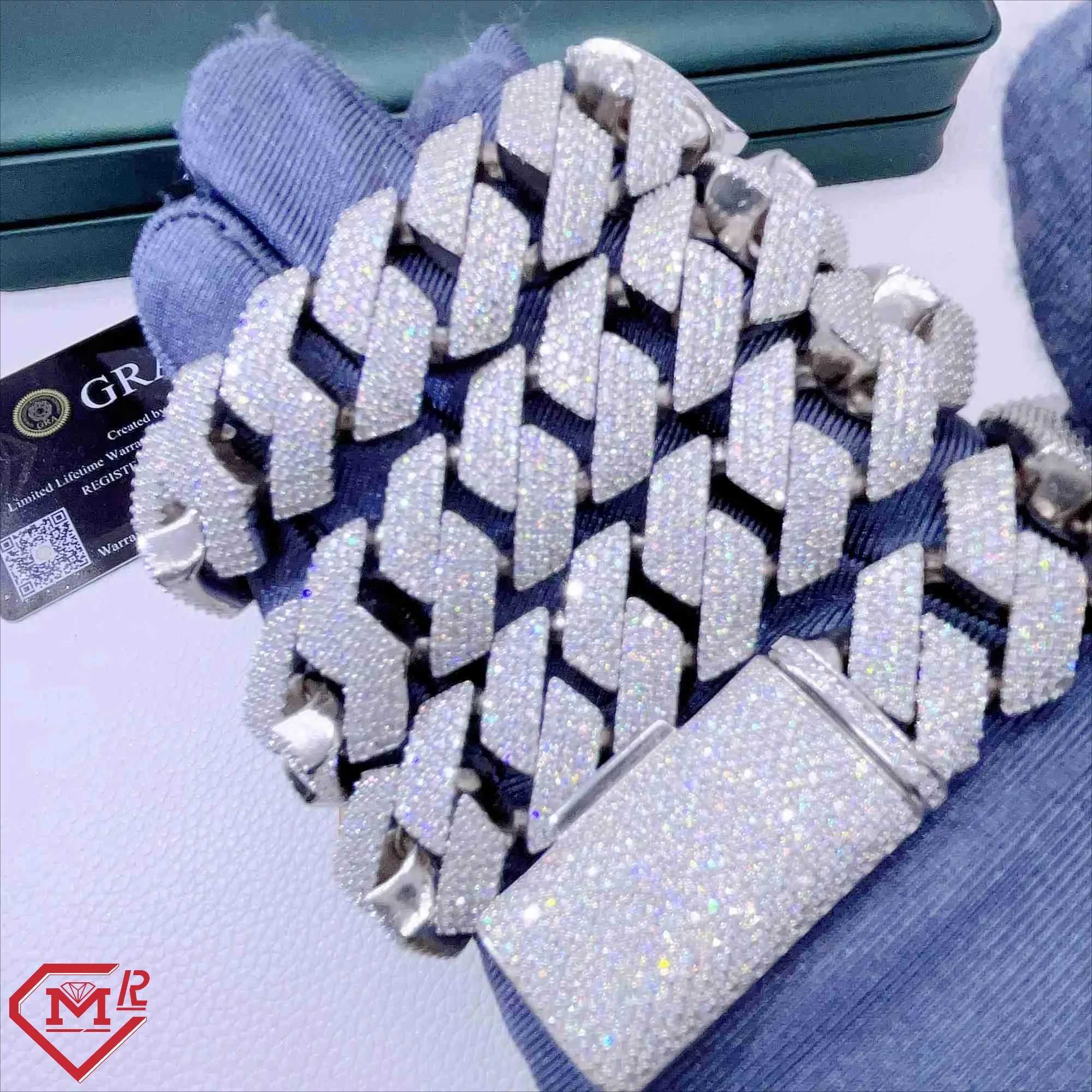 Hiphop Cuban Chain Necklace For Men Women Iced Out 18mm 4 Row New Square 925 Sterling Silver Vvs Moissanite Cuban Link Chain