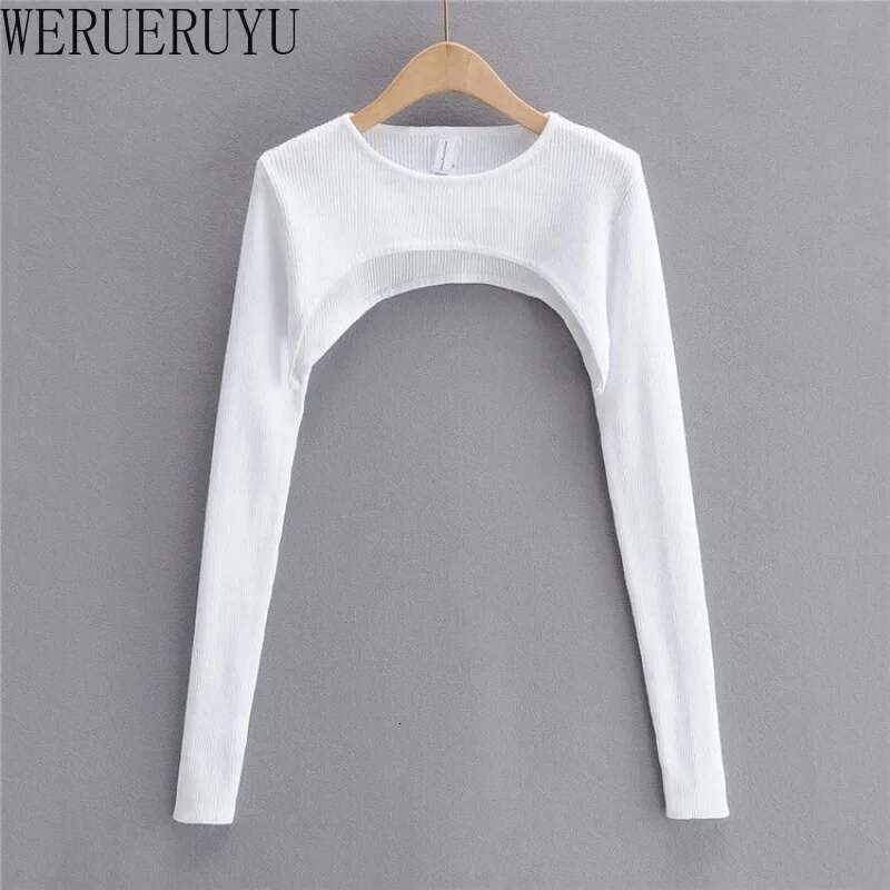 T-Shirts Women Long Sleeve Crop Top Spring Autumn Y2k Aesthetic Clothes O-Neck Black White Sexy Haruku Knitted Tshirt 2023