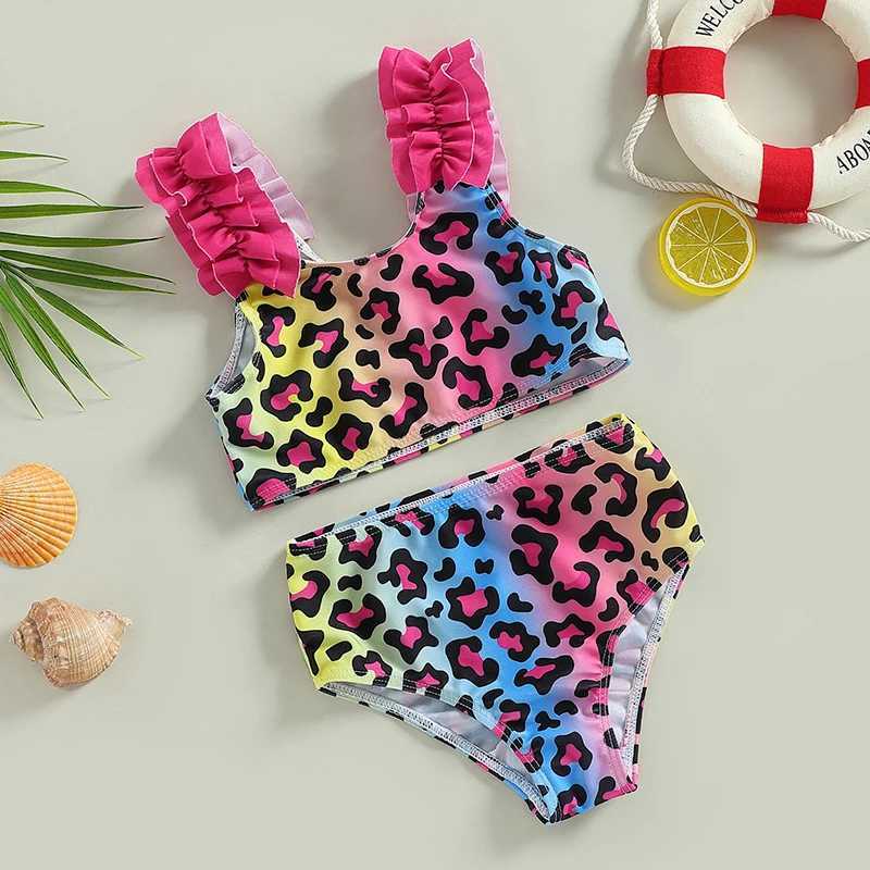 Yiiciovy Baby Kid Girl 2pcs Swimsuits Bikini Set Summer Leopard/ Heart Dot Print Sleeveless Tank Tops with Beach Shorts SwimwearXJ250214