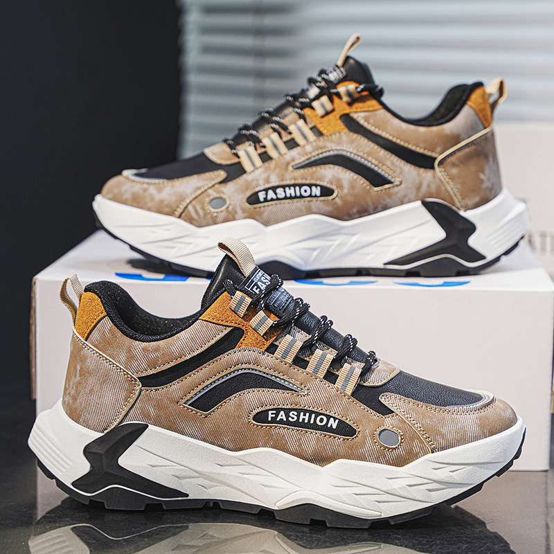 NEW hot Men Sports Shoes Thick Sole Fashion Simple Design Versatile Triple Black Khaki Blue Free shipping