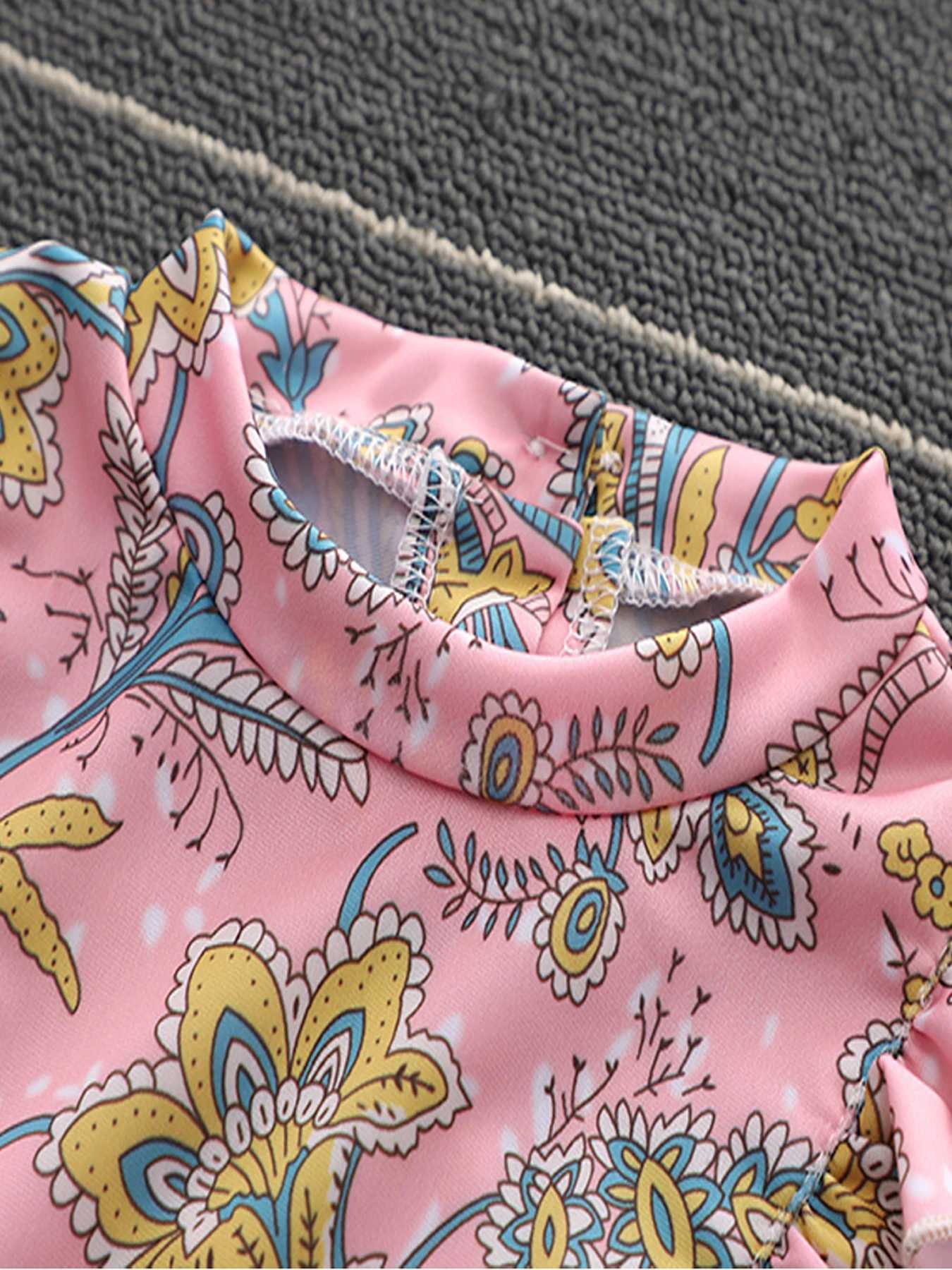 Baby Girl Two-piece Swimsuit Long Sleeve Quick-drying Children Swimwear Holiday Jacket Infant Girl Flower Swimming BikiniXJ250214