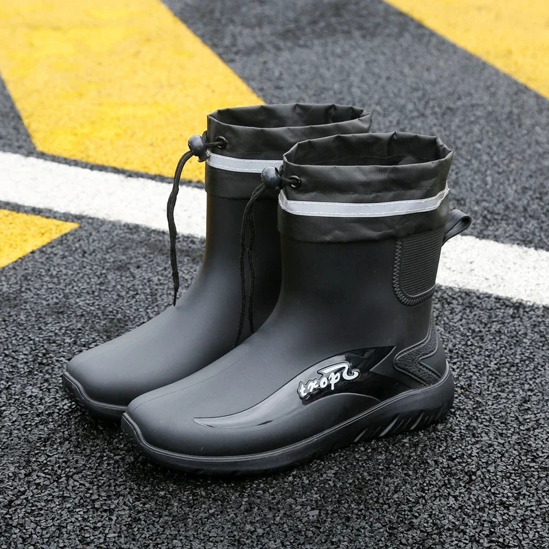Cropped Rain Boots Mens Waterproof Kitchen Non-slip Work Hard-wearing Rubber Shoes Fishing Shoes Water Shoes 250213