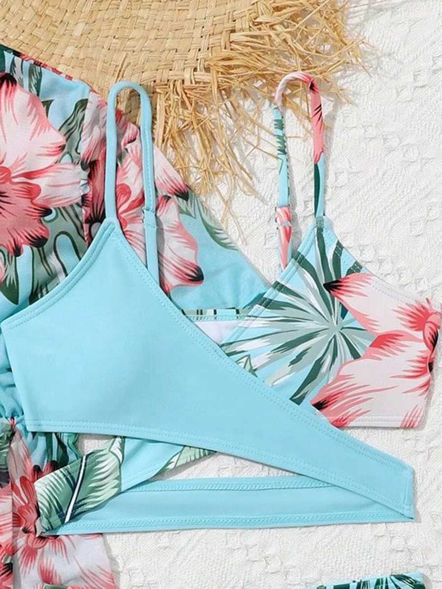 3 Pieces Bikini 2024 Girls Swimsuit Short Sleeve Kids Swimwear Female Childrens Bathers Bathing Swimming Swim Suit BeachwearXJ250214