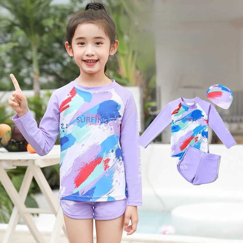 Childrens Long Sleeve Professional Sunscreen Swimwear Girls and Boys Swimsuit Kids Hot Spring Clothes 2 PcsXJ250214