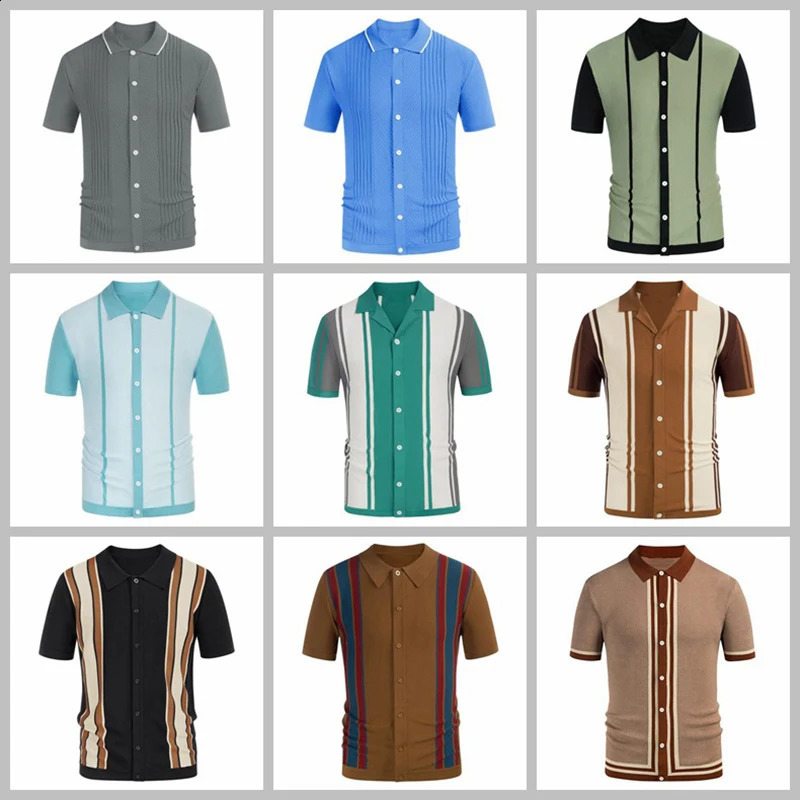 Summer Mens Clothing Knit Short Sleeve Polo Shirt Casual Streetwear Lapel Button Down Cardigan Breathable Tops 250214