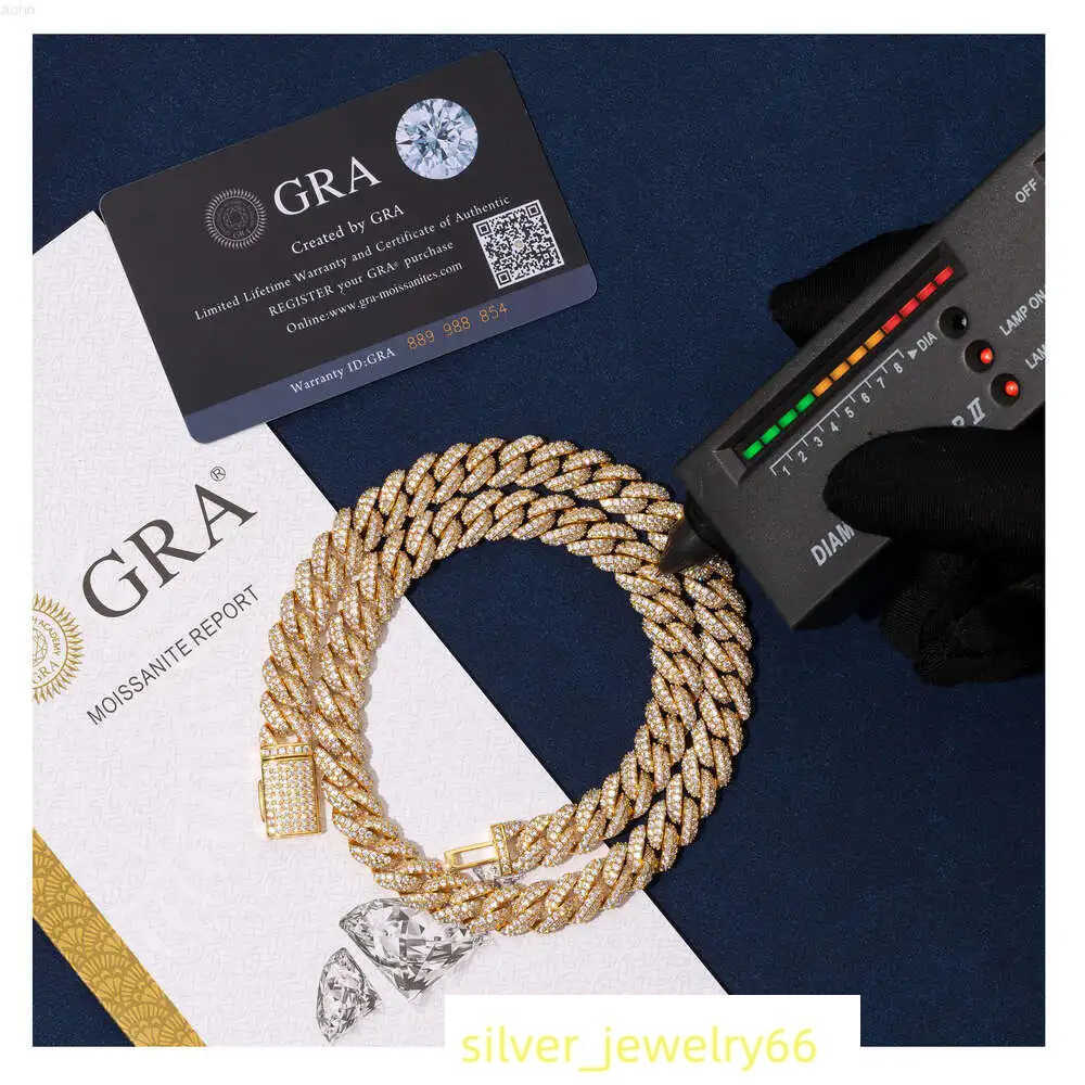 Moissanite Jewelry 10mm Two Rows Diamonds 100% 925 Sterling Silver Cuban Bracecet Pass Diamond Tester Necklace Vvs Moissanite