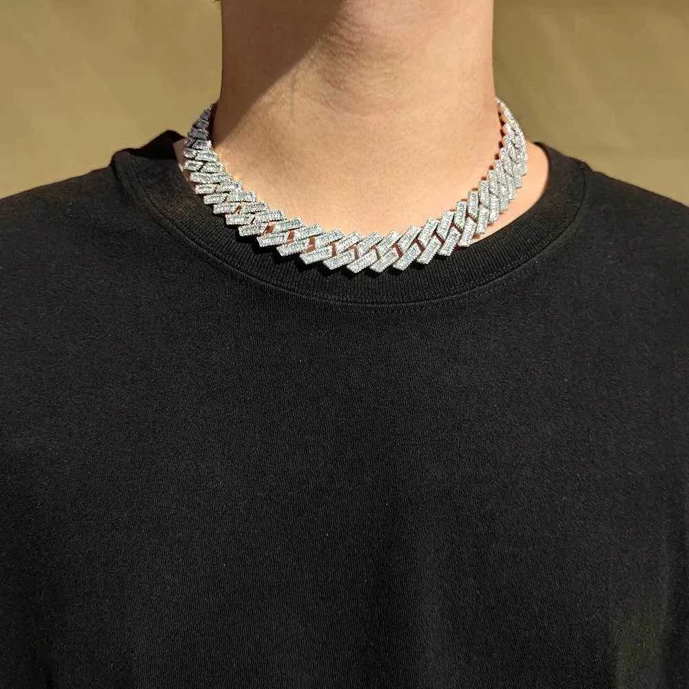 Sale 18mm Prong Setting Link Necklace Iced Out 925 Silver Baguette Moissanite Cuban Chains for Men