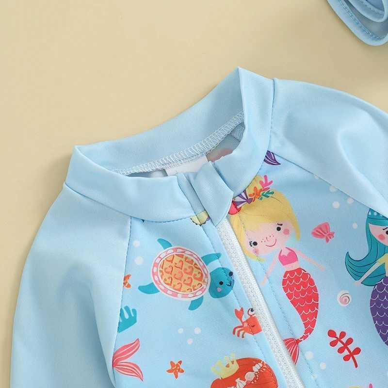 Suefunskry Baby Girls Swimsuit Strberry Flower Print Bikini with Hat Newborn Long Sleeve Romper Swimwear for BathingXJ250214