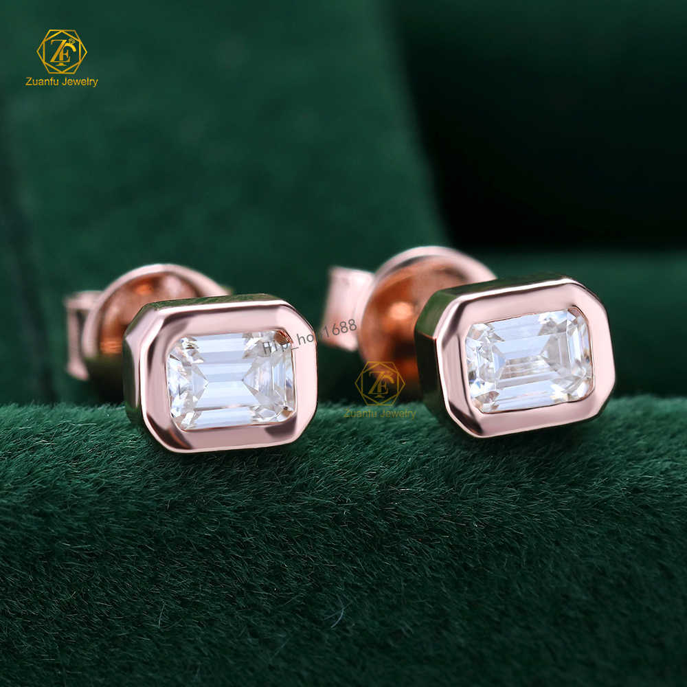 Factory Direct Sale Cheap Price 925 Sterling Silver Rose Gold Plated 3x4MM Emerald Cut Moissanite Stud Earrings Jewelry