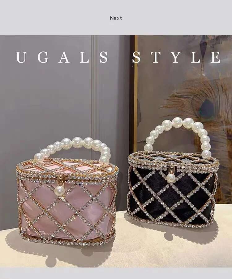 Metal Cage Crystal Dias Evening Hollow Out Pearl Beaded Women's Handbag Wedding Party Clutch Purse Crossbody Bag