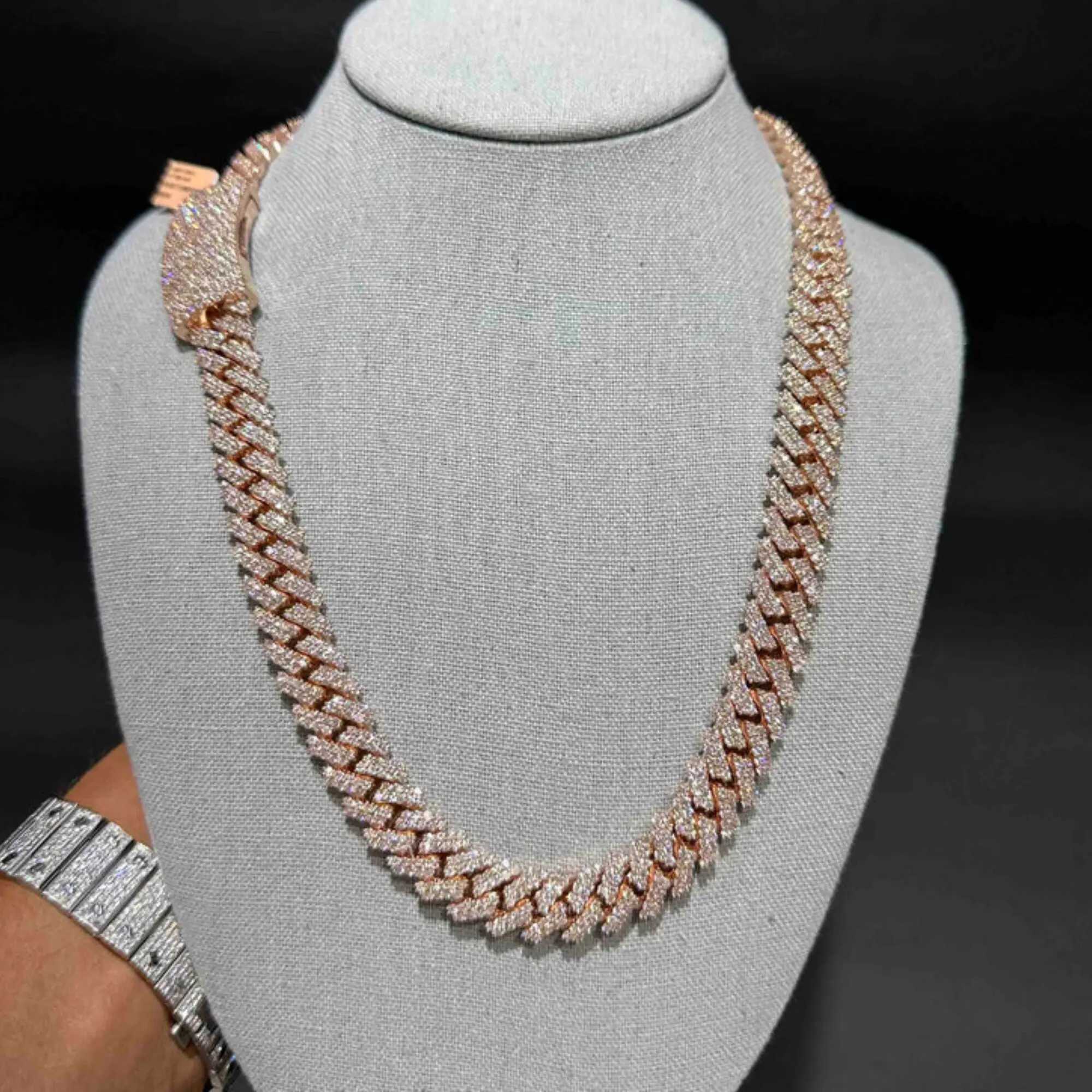 High Quality 14mm 250 Grms Miami Cuban Chain Iced Out Chain Ready to Ship 10k Rose Gold Vvs Lab Grown Diamond Chain Cuban Link