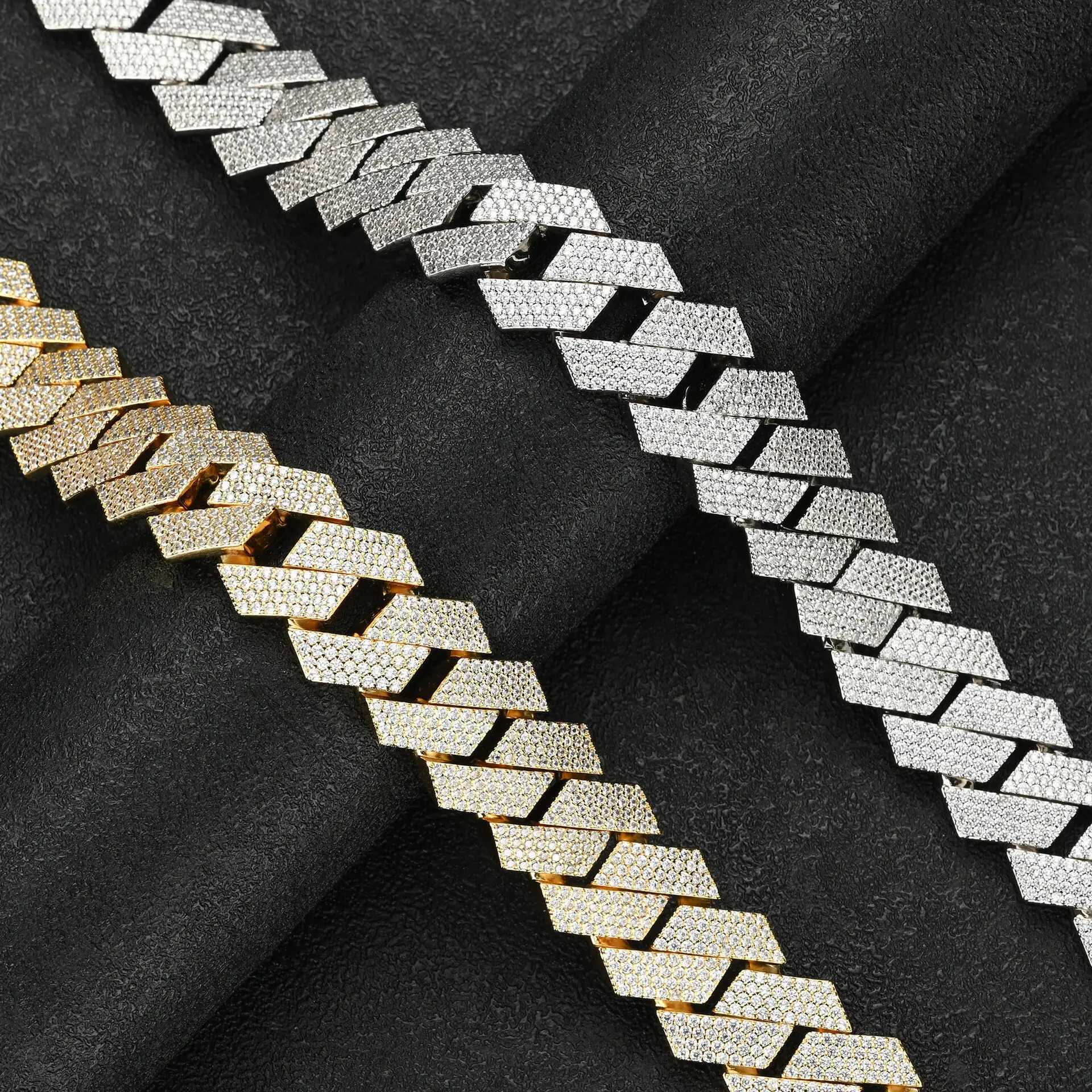 Mens Iced Out Clasp 15mm18mm Cuban Link Chain Sterling Silver S925 White Gold Plated Vvs Moissanite Cuban