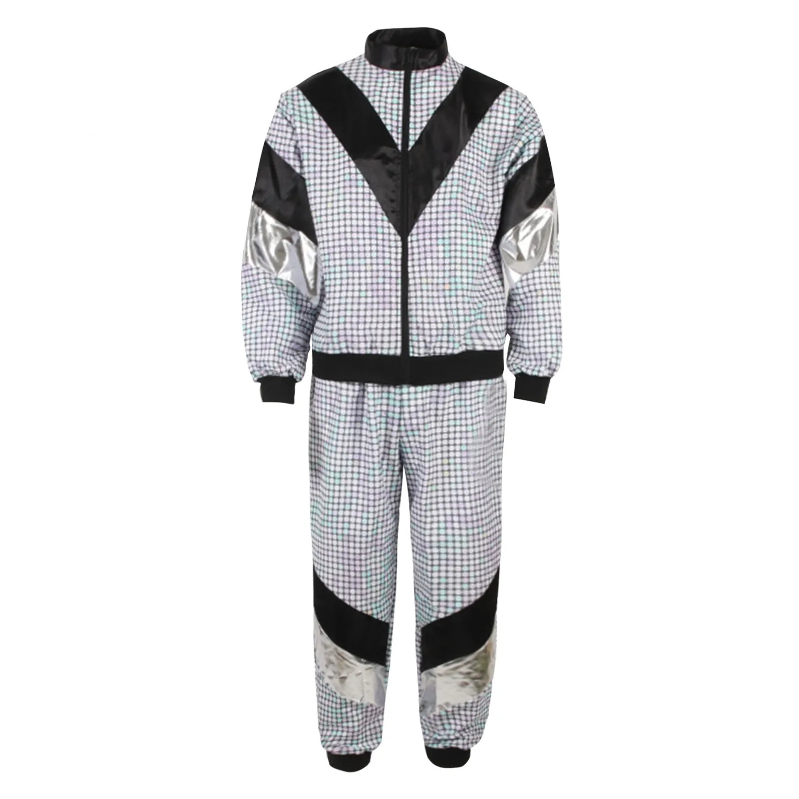 Mardi Gras 80s 90s Disco Tracksuit Jacket And Pants Joggers Carnival Theme Party Suit Live Cosplay Retro Style Outfits 250214